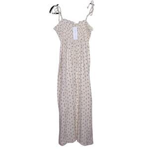 MABLE NEW Floral Gauze Smocked Jumpsuit Cream Wide Leg Tie Strap Women's S